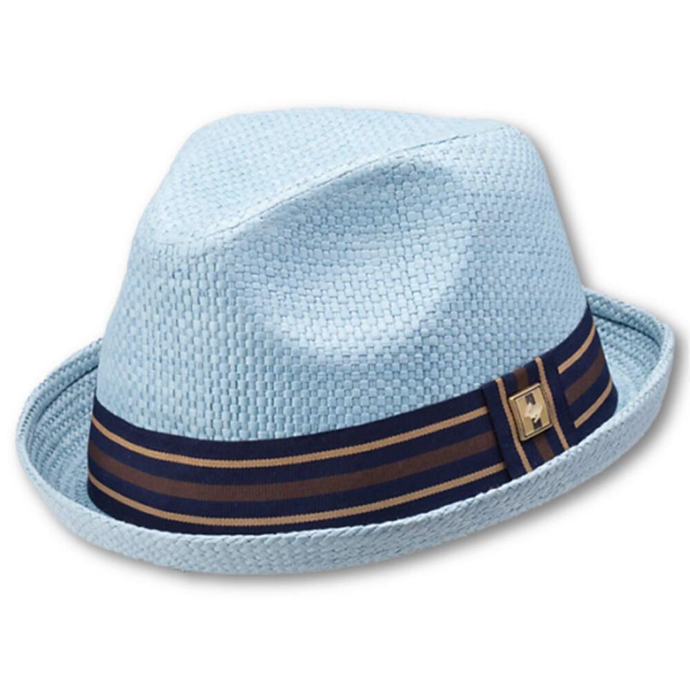 7681 Standard Depp Natural Straw Fedora, Blue, Large-X-Large